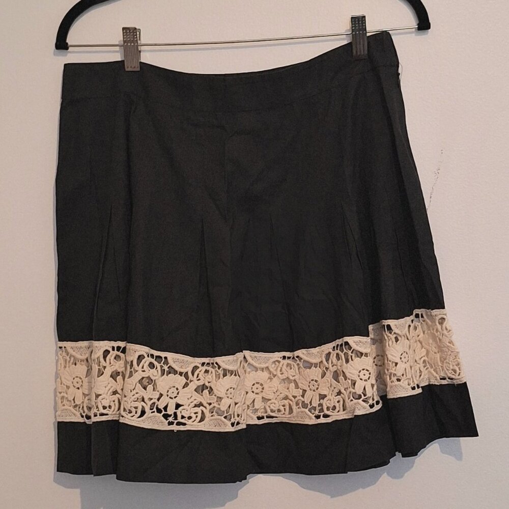 Review pleated navy mini skirt with cream lace panel Size M